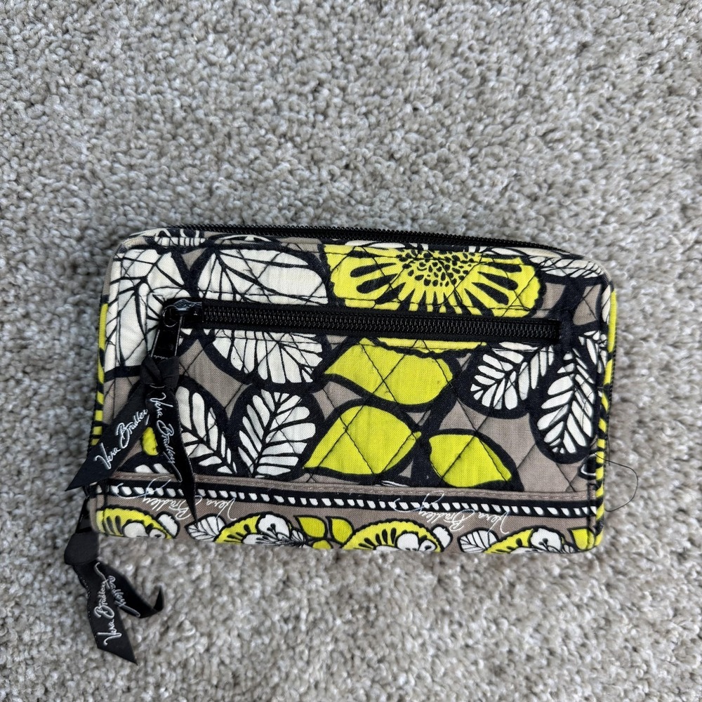 Vera Bradley Wallet Womens One Size Yellow Floral Quilted Cotton Wristlet Zip ID - Picture 3 of 7